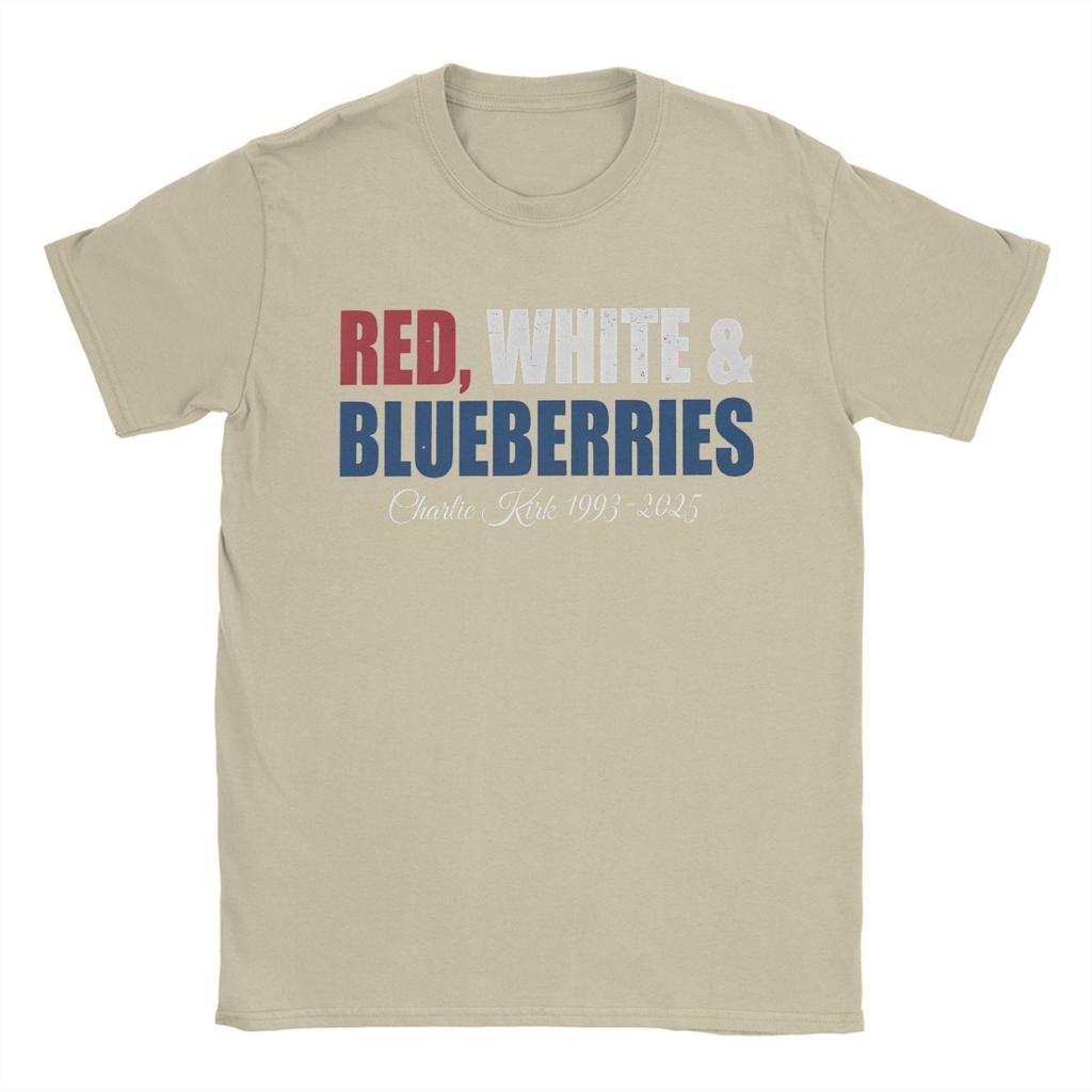 Red White & Blueberries Charlie Kirk Men T Shirt 2025 Memorial Freedom Tees Short Sleeve Round Collar T-Shirt Cotton Gift merch
