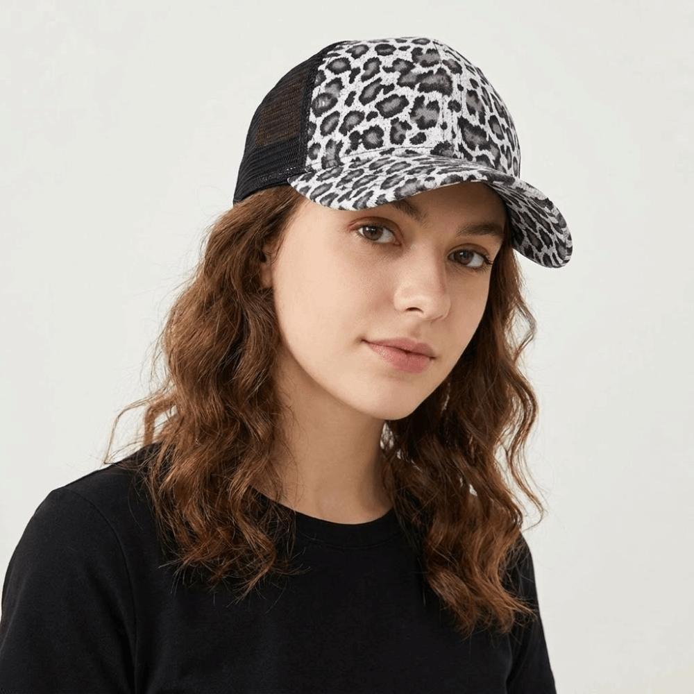 Soft Visor Hat Adjustable Mesh Peaked Hat Hip Hop Leopard Print Baseball Cap Spring