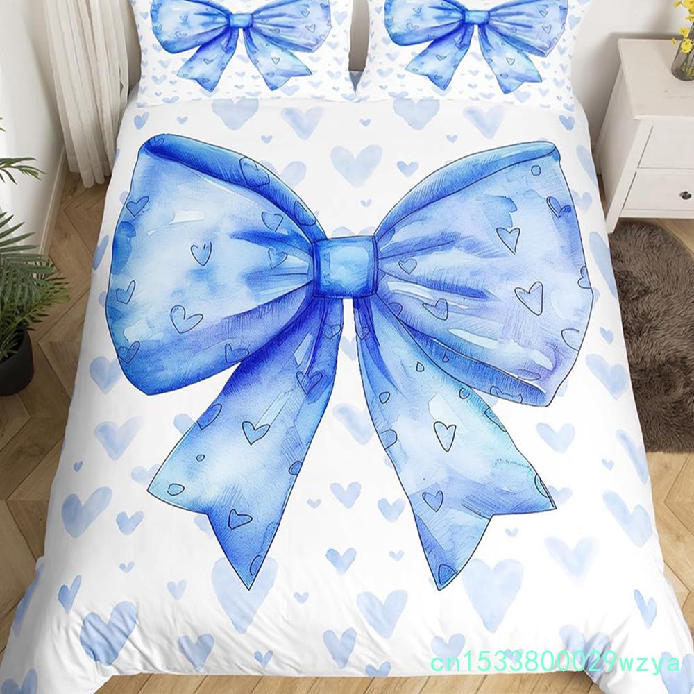 Bowknot Girlish Duvet Cover Cherry Cake Cartoon Bedding Set Cute Dots Love Heart Bow-tie Comforter Cover,Pink Kawaii Quilt Cover