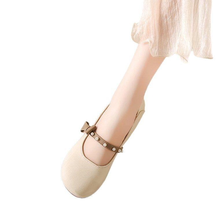 French shallow mouth flat bottom small leather shoes women's 2025 new spring skirt pregnant women single shoes soft leather evening Doudou shoes