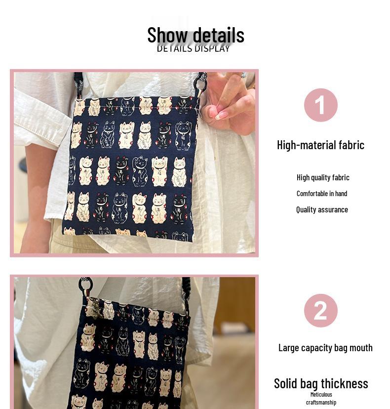 Adorable Lucky Cat Handbag: Lunch & Snack Bento Box, Mobile Phone Carrier, Crossbody & Hand-Carried Cloth Bag