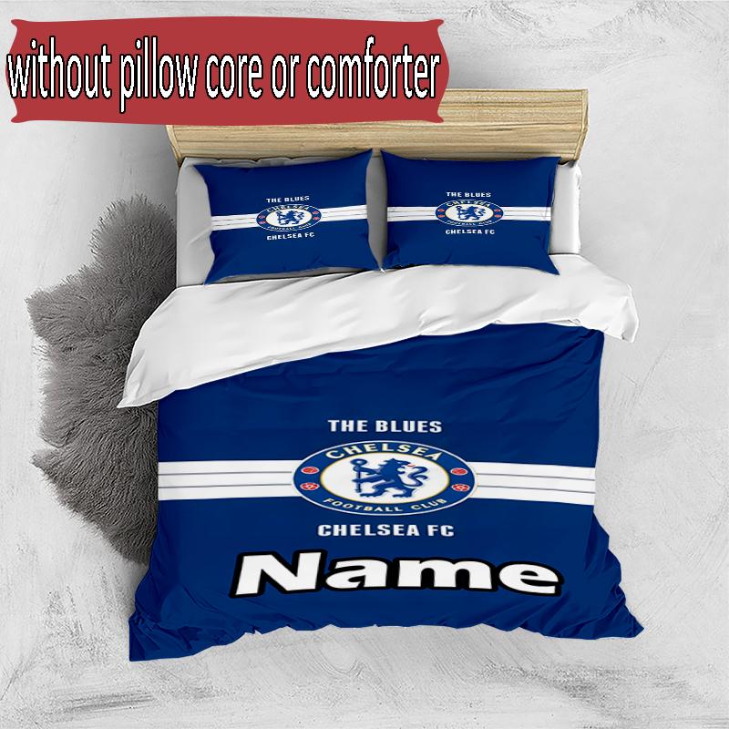 3'lü Nevresim Takımı (1*Nevresim Kılıfı + 2*Yastık Kılıfı, Çekirdeksiz), Özel İsimli Chelsea F.C Desenli Nevresim Takımı, Ev Yatak Odası Dekorasyon Hediyesi
