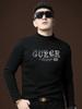 European Style Half-Turtleneck Base Shirt for Men, Autumn and Winter Style, Fleece-Lined Long-Sleeve T-Shirt, Trendy Letter Print, Casual Sweatshirt