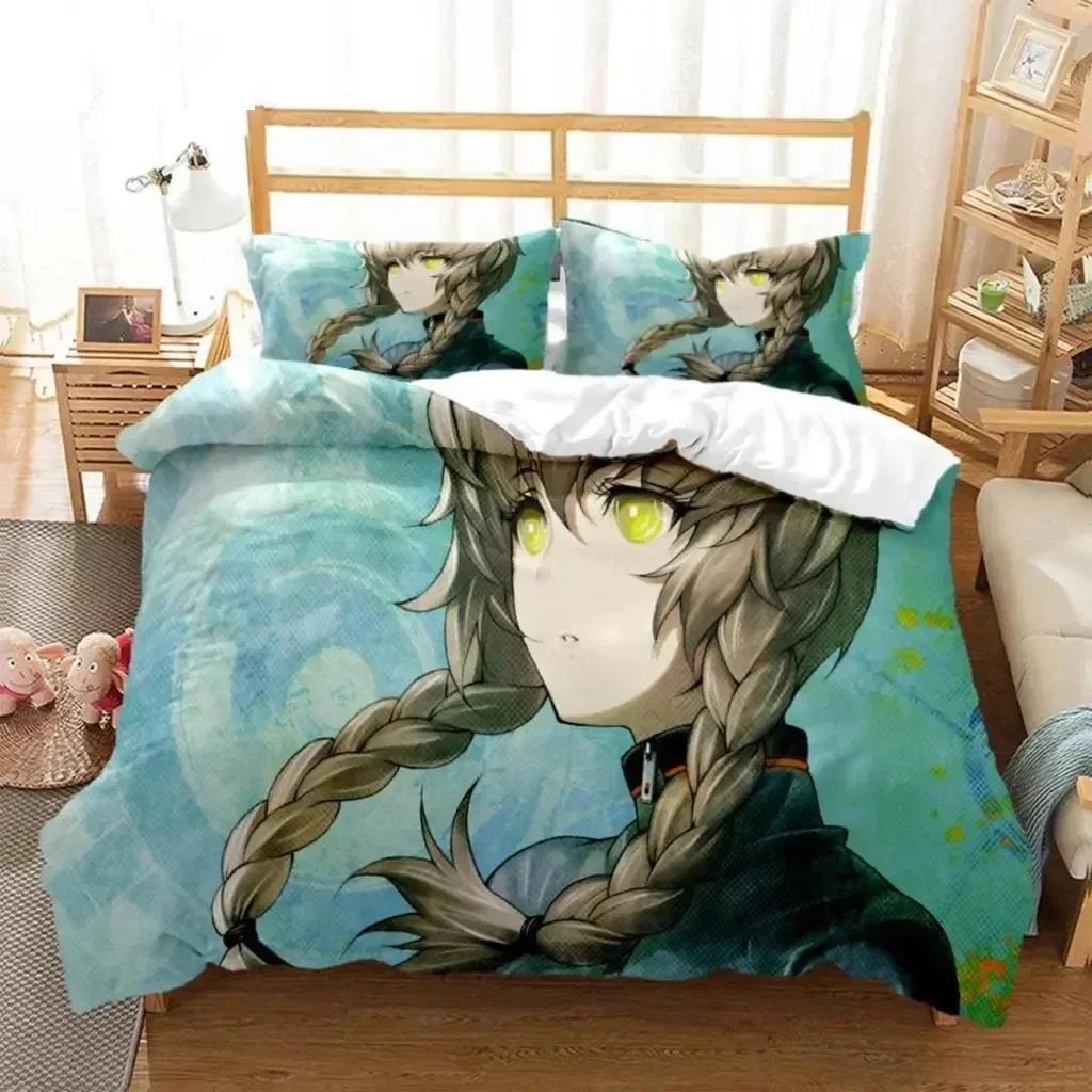 3D-Druck Anime Steins Gate Bettwäsche-Set Doppelbett Twin King Weiche Bettbezug Warme Decke Kissenbezug Junge Männer Junge Frauen Erwachsene Schlafzimmer