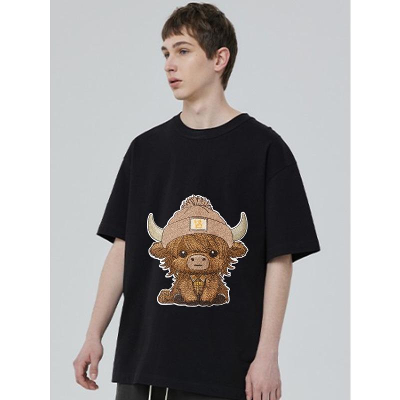 

Cute Bull Graphic T-Shirt Black Cartoon Bull with Hat and Tie Design for Casual Wear XXXXL чорний