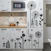Wall Sticker Decorative Vinyl Adhesive Wall Sticker Wall Flowers Dandelion for Window Room Bedroom Black Home Decoration