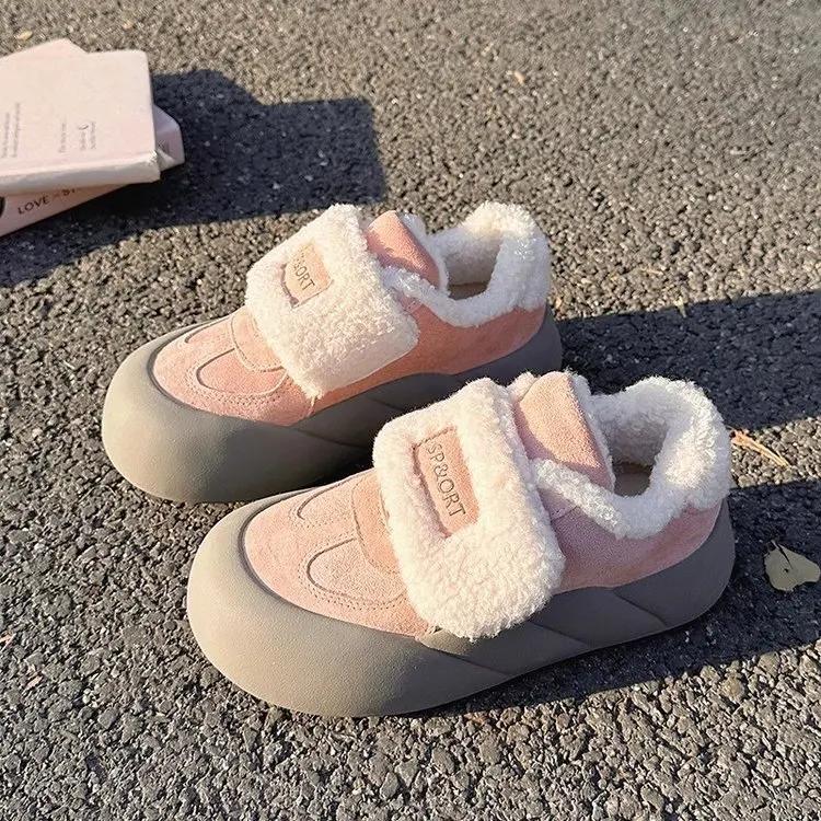 Fashion Thick Soled Fuzzy Cotton Shoes 2024 Winter New Casual Warm Sneakers College style kawaii thick soled women's Lolita tennis shoes