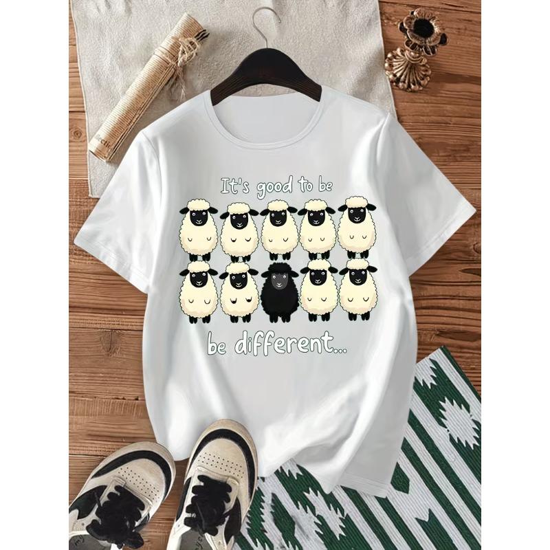

ItS Nice To Have A LooseFitting Casual Sports TShirt Round Neck Short Sleeves Featuring Unisexy Lines of Text and Little Sheep S