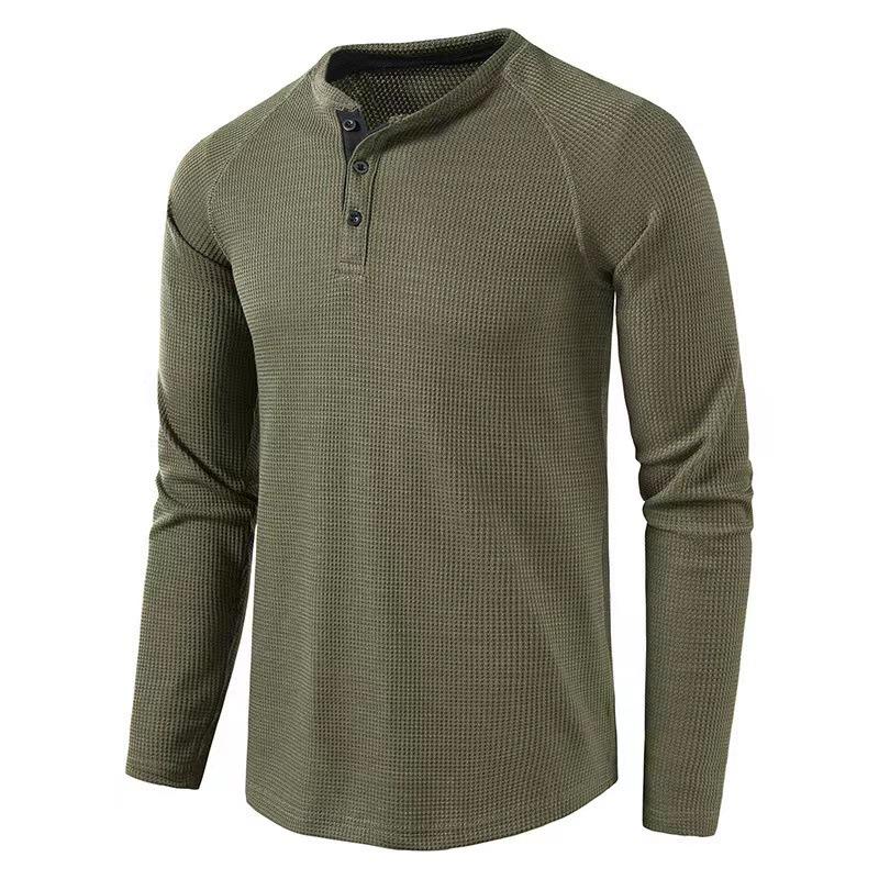 Men's Solid Color Long-Sleeve Henley Shirt - European & American Autumn/Winter Collection