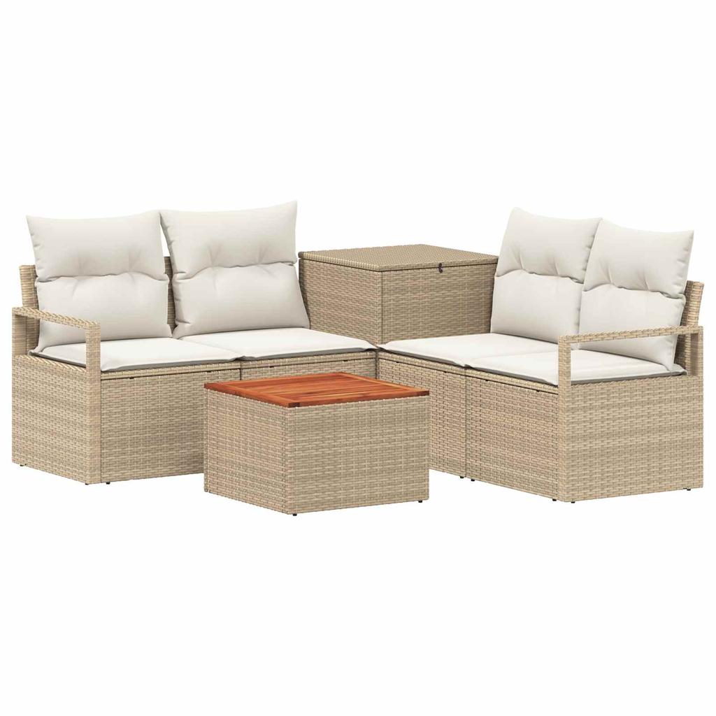 Sofa Set 6 Pcs Beige and Cream White Poly Rattan and Steel