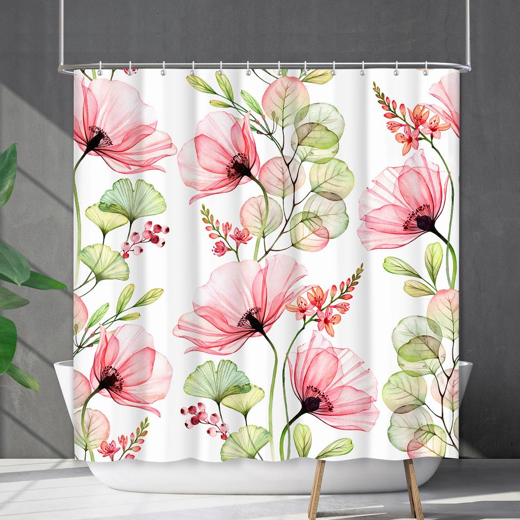 Duschvorhang Wasserdicht Und Schimmelresistent 3D Digitaldruck Pflanze Blume Und Gras Duschvorhang Badezimmer Trennvorhang