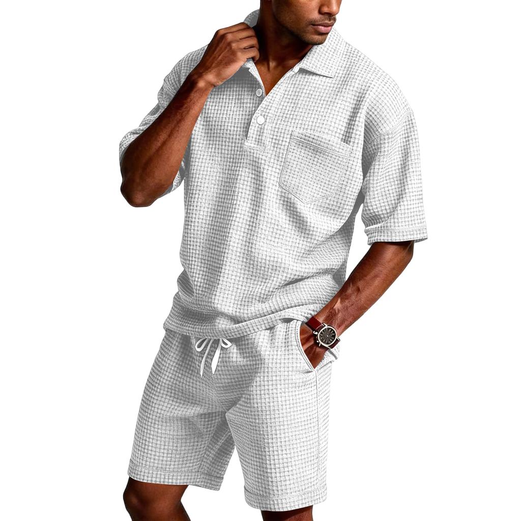 Men's Summer Hawaiian Button Shirt Shorts Set