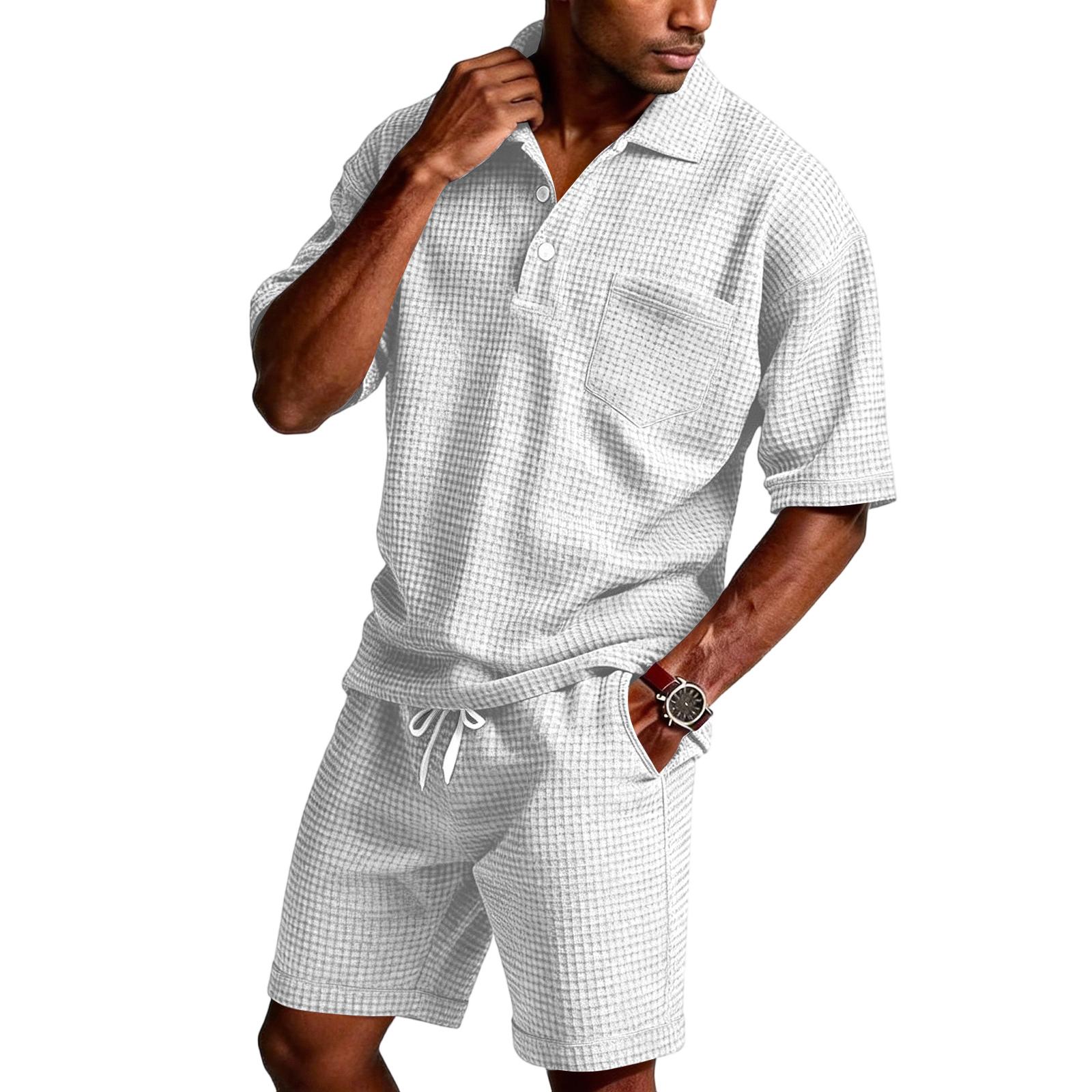 

Men s Summer Hawaiian Button Shirt Shorts Set XL білий