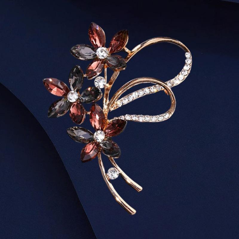 

Хрустальная брошь-бант с цветком для женщин, Изысканная и модная брошь-бант, Небликующая булавка фиолетовый/золотой