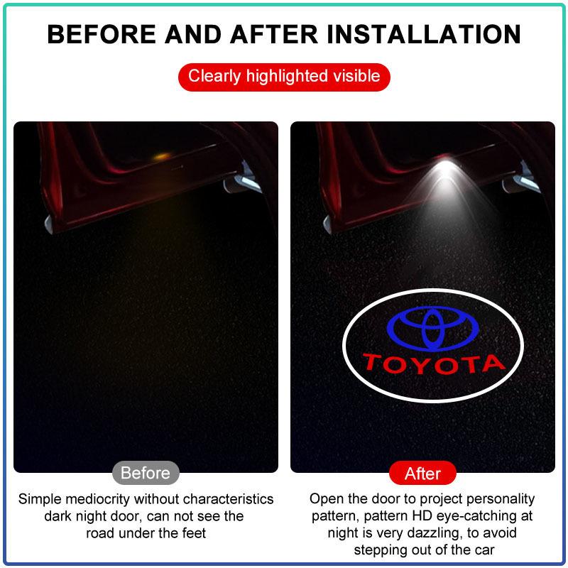2 szt. Lampki Powitalne LED do Drzwi Samochodowych Projektor Logo Światła Duch Cienia Bezprzewodowe Lampki Drzwiowe Dla Toyota Fortuner Chr Verso Prius Hiace Yaris Trd Corolla