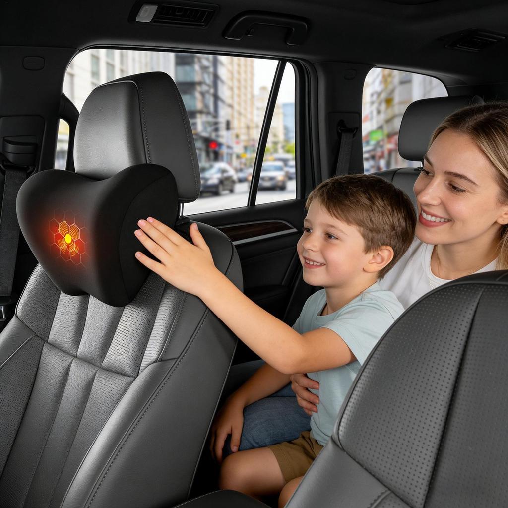 Car Neck Pillow for Driving, Electric Massage Auto Head Support Cushion for Drivers Trucks Sedans SUVs RVs Vehicle Accessories