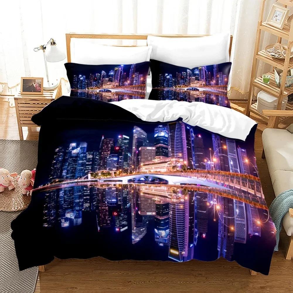 New York City Night View Bedding Set Queen King Size Soft Comforter Duvet Cover Pillowcase Home Textile