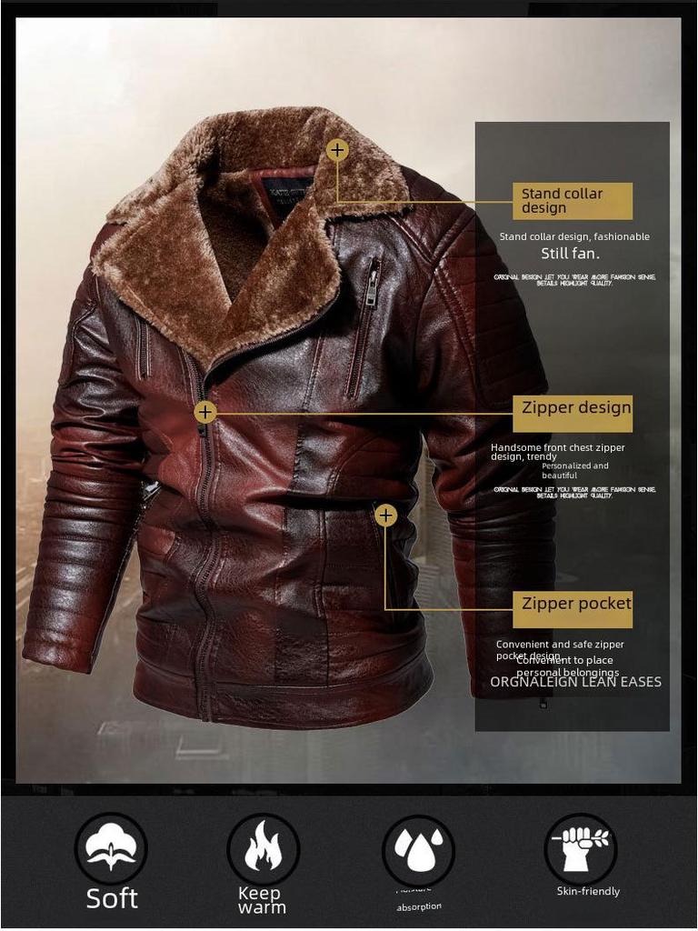 Winterjacke aus PU-Leder für Herren mit Pelzfutter – große Größe, europäischer und amerikanischer Stil.