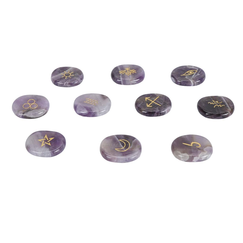 10pcs Rune Stones Set Multipurpose Polished Healing Witches Runes Set with Engraved Gypsy Symbol for Meditation