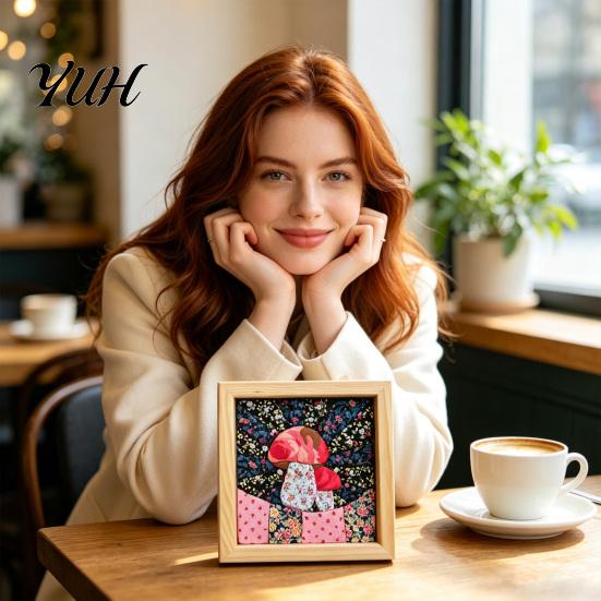 Textile Crafting Supplies DIY Fabric Art Kit, Handmade No-Sew Mosaic Wall Craft with Creative Home Frame, Beginner Friendly Cute Animals Layered