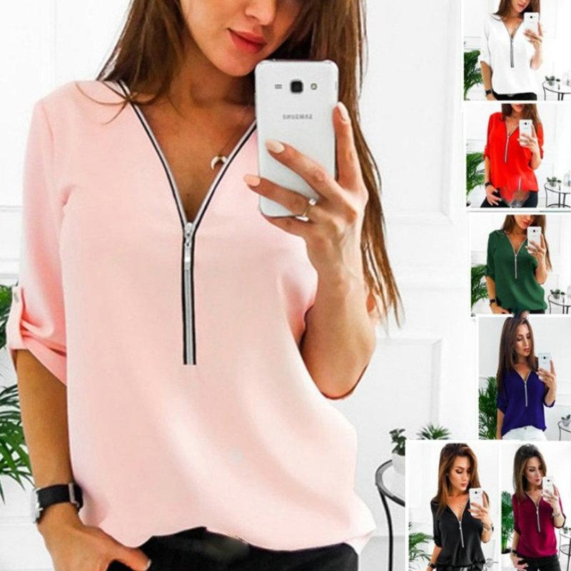 V-neck Shirt Plus Size Women's Clothing Long Sleeve Zipper Bottoming Shirt