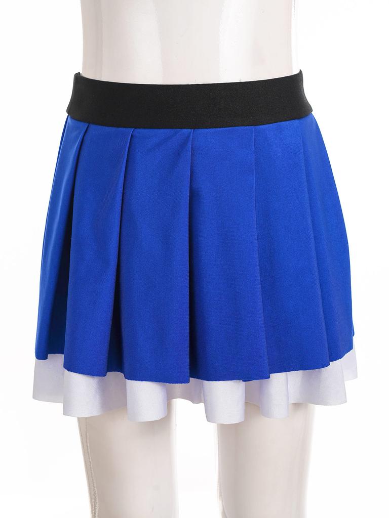 Girls Cheerleading Dance Performance Skirt: Contrast Color Elastic Waistband Two Layers Pleated Skirt for Competition