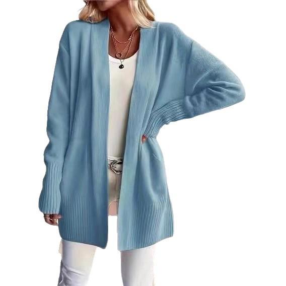 QINQING Dames Oversized V-hals Lange Mouwen Gebreide Vest Effen Kleur Losse Pasvorm Open Voorkant Jas XL zwart