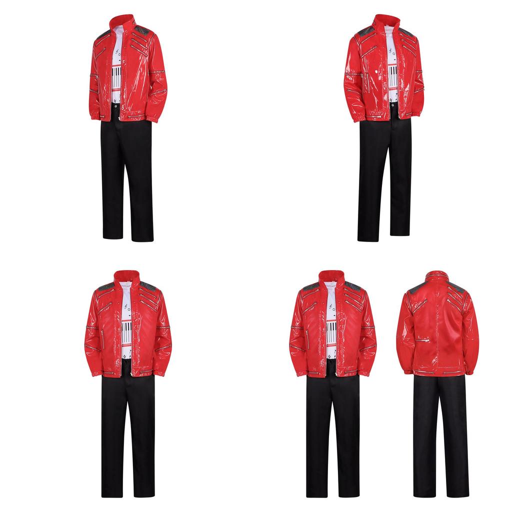 Michael Jackson Bühnenkostüm Set Mit Rotes Pu Leder Für Cosplay Und Auftritt