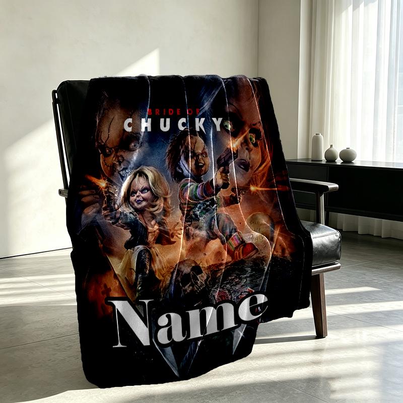 Custom Name Personalized Bride of Chucky Print Blanket, Home Decor, Bedroom, Sofa, Camping, Couch, Gifts for Birthday Christmas