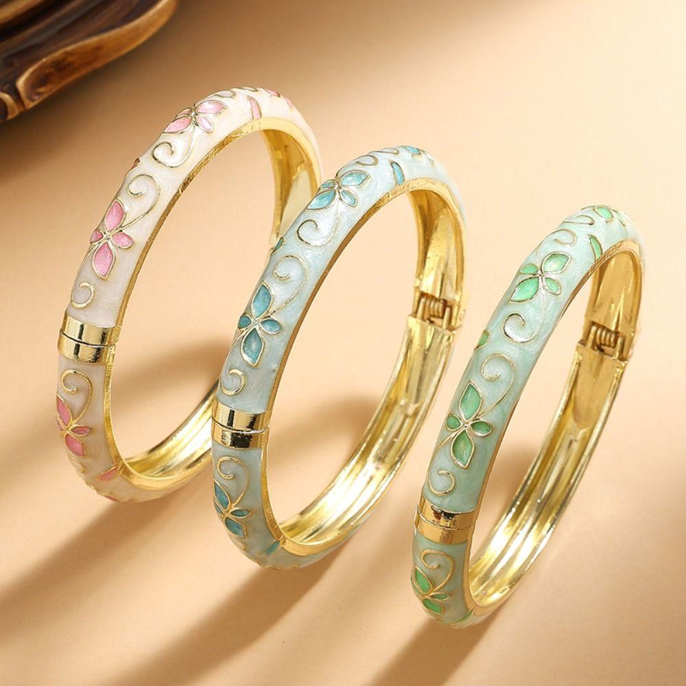 Traditional Floral Filigree Flower Bangle Enamel Women's Hand Bracelet Jewelry Gifts