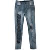 Fashion Women Solid Slim Denim Ripped Chain Big Hole Jeans Trousers Pencil Pants