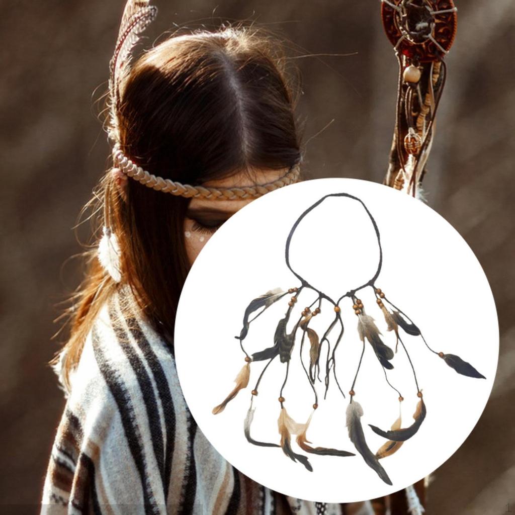Bohemian Feather Headband Indian Boho Headpiece for Prom Costume Holiday Cosplay