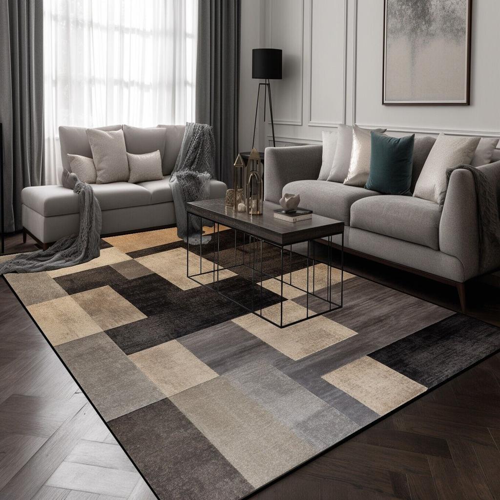 Black Brown Geometry Carpets for Living Room Modern Simple Plaid Room Decor Carpet Lounge Sofa Area Rug Soft Washable Floor Mat