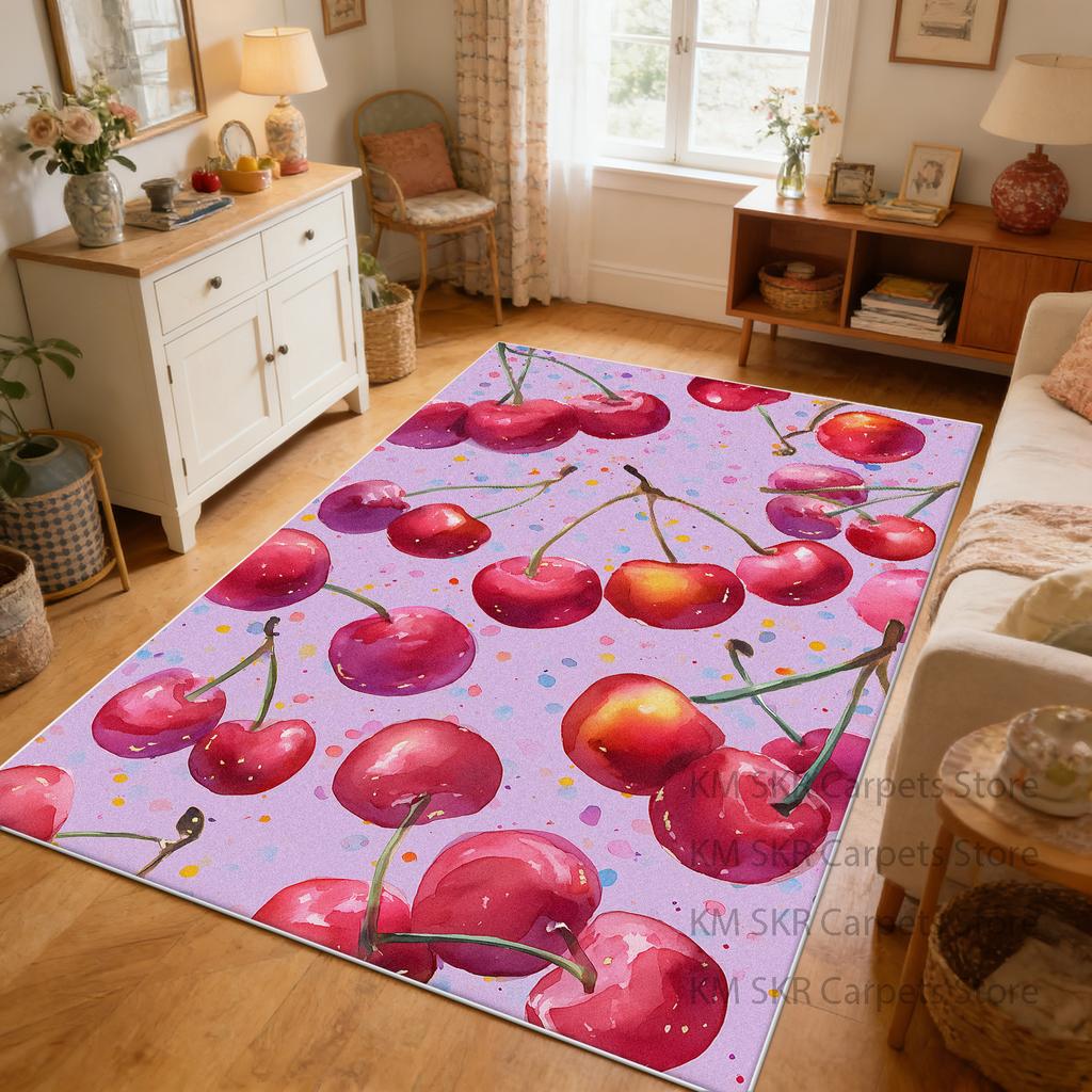 Ins Modern Red Cherry Large Living Room Rug Decoration Washable Non-slip Bedroom Study Carpet Soft Fluffy Parlor Sofa Floor Mats