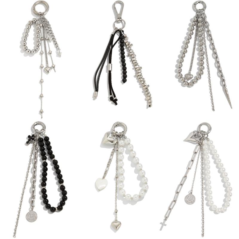 Metalen Parel Kralen Sleutelhanger Perzik Hart Vorm Kwastje Decoratie Kraal Tas Ketting Hanger Sieraden Tas Accessoires