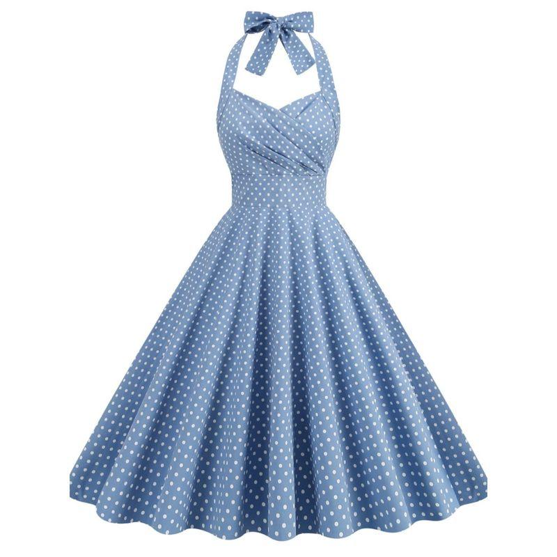 Retro Dots Dress Dance Performance Halter Strap