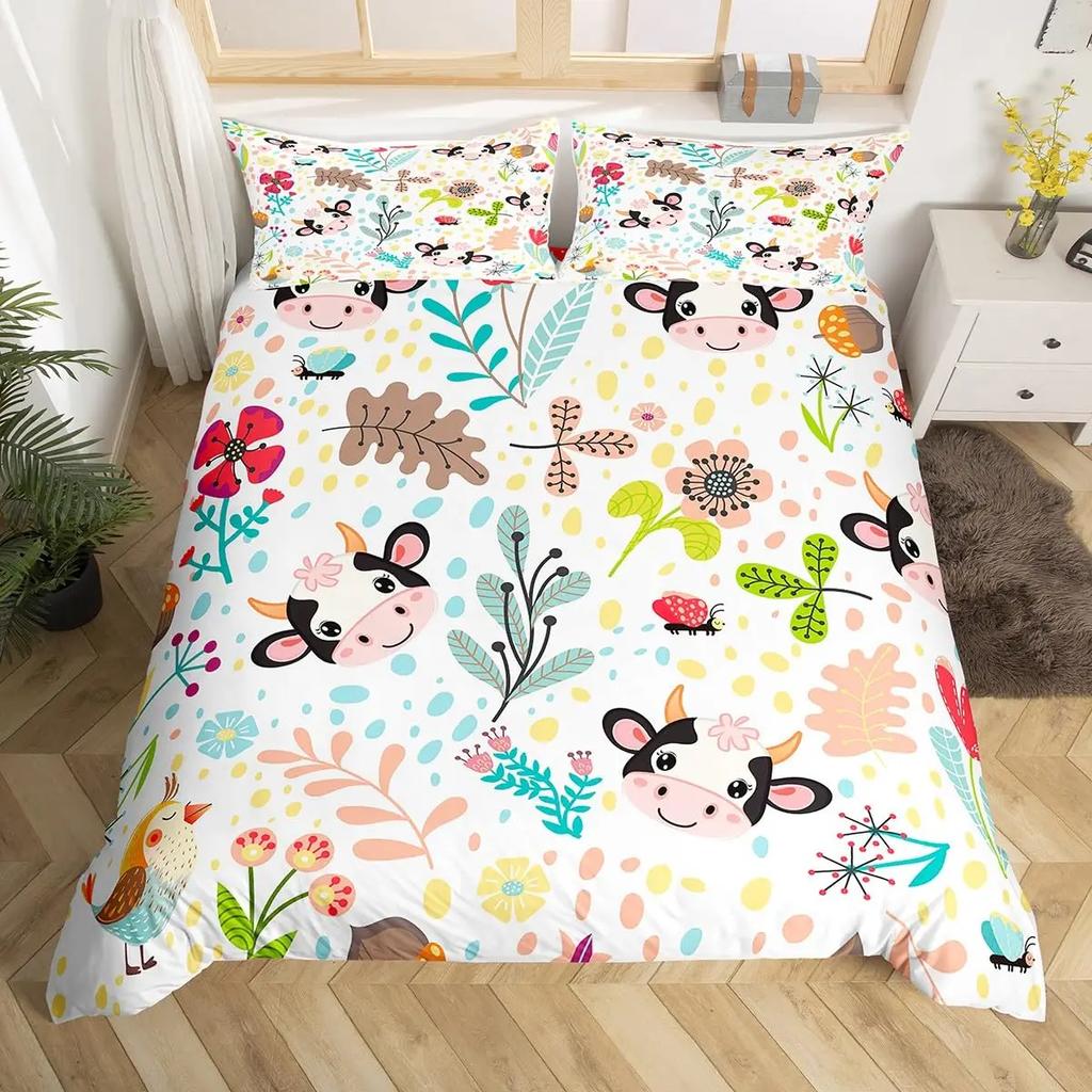 Comforter Cartoon Lion Kids Jungle Botanical Comforter Floral Zoo Animal Bedding Set Woodland Leaves Flowers