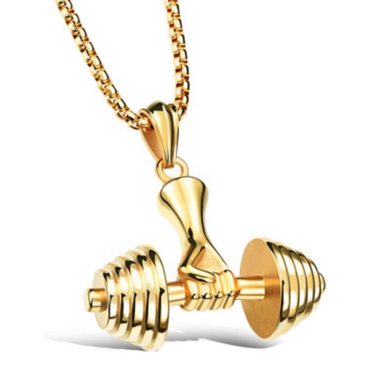 Fashion Accessories New Necklace Titanium Steel Chain Couple Dumbbell Pendant Fitness Men's Necklace