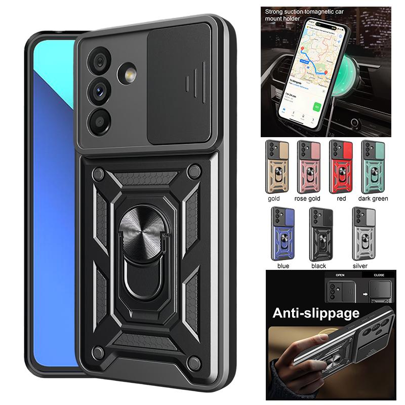 For Samsung Galaxy A06 A16 A26 A36 A56 Case Slide Lens Armor Phone Case For Samsung A 06 16 26 36 56 Car Holder Ring Back Cover