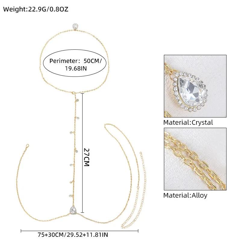 Bride Backless Rhinestone Waterdrop Body Chain Belly Waist Necklace for Women Mom Girlfriend Summer Beach Body Jewelry