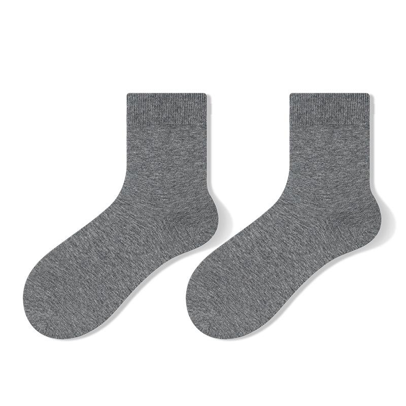 Pure Cotton Men'S Socks Autumn 100 Cotton Sweat-Absorbing Antibacterial Deodorant Cotton Socks Medium Tube Socks Solid Color Stockings