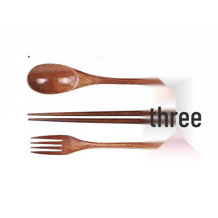 Japanese-Style Wooden Chopsticks, Spoon, and Fork Set with Portable Cloth Bag