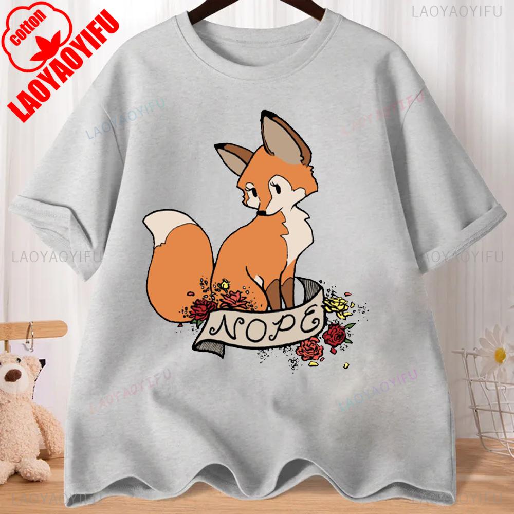 Lovely Cartoon Fox Graphic T-shirts Comfort and Fashion Coexist Short-sleeve Round Neck Regular Fit Clothes CRAZY FOX LADY