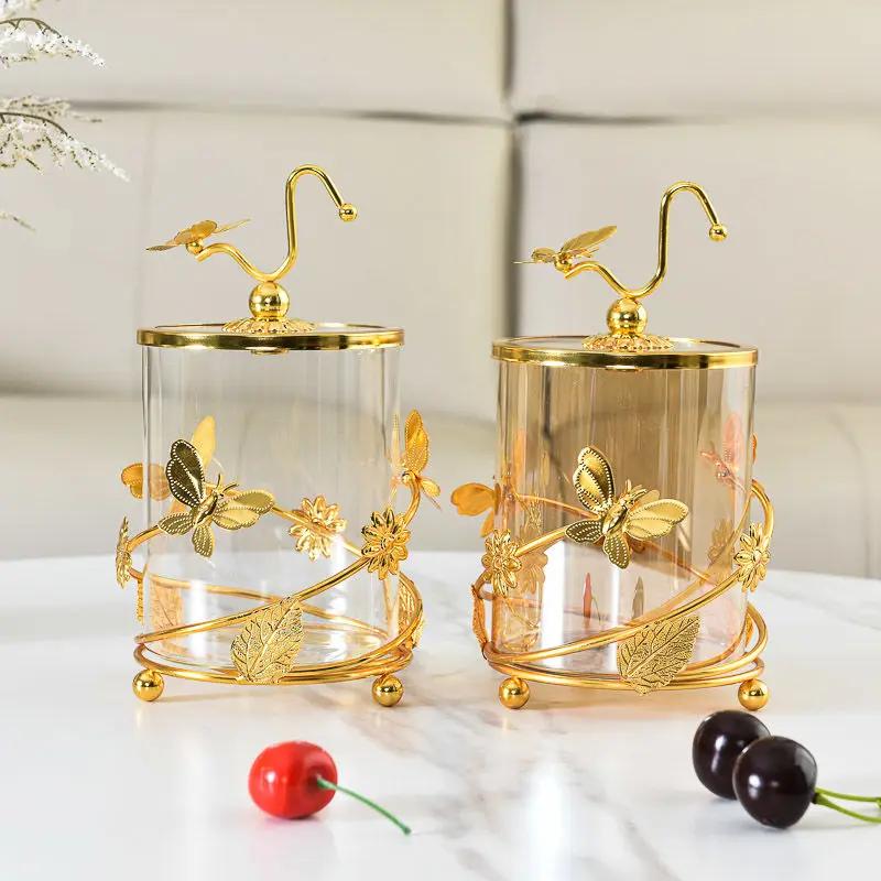Modern Metal Glass Storage Jar Modern Candy Clear Glass Decorative Jar Golden Butterfly Storage Bottle Home Decoration Ornaments