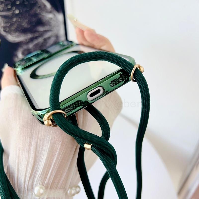 Plating Clear Magnetic For Magsafe Wireless Charging Cases For iPhone 17 16 15 14 12 13 Pro Max 12 11 Crossbody Lanyard Necklace Cover