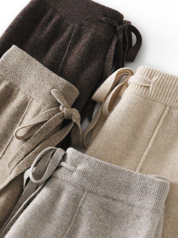 Women's High-Waist Wool Wide-Leg Pants - Autumn/Winter Floor-Length Knitted Casual Trousers