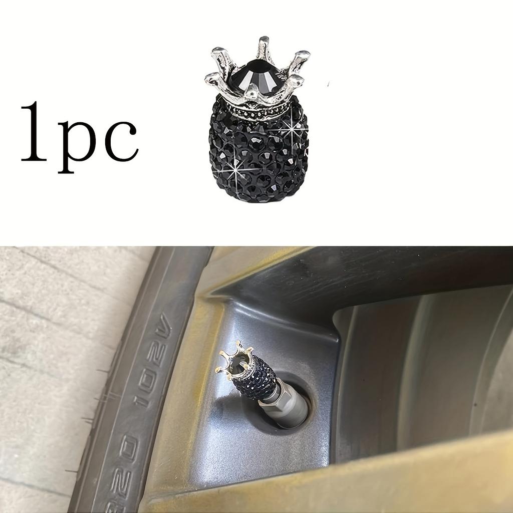 Handmade Crown Sparkling Crystal Rhinestone Car Wheel Tire Valves: Attractive Dustproof Car Accessories, Universal Valve Caps for Most Vehicles