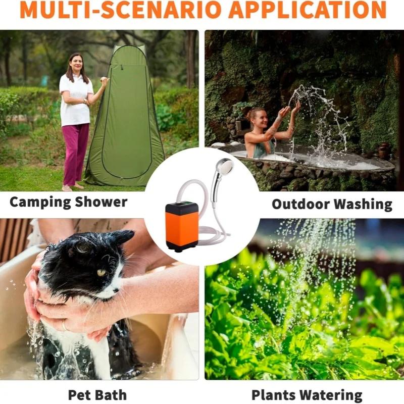 Portable Electric Shower Pump Outdoor Camping4800/6000/7800mAh Rechargeable Digital Temperature Display For Hiking Travel