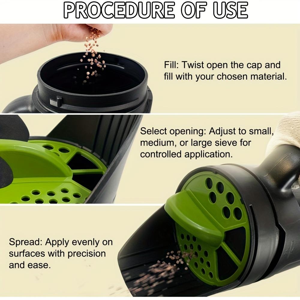 Spargisemi Portatile Robusto per Semi, Fertilizzanti e Terriccio Facili - Ugelli di Dimensioni Regolabili, Ideale per Uso Multiuso su Prato e Giardino