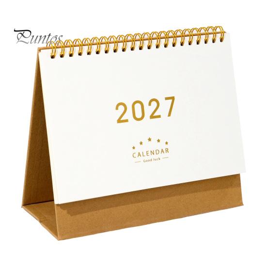 Academic Year Calendar 2027 Desk Calendar, Standing Flip Desktop Minimalist Gold Foil Cover Daily Agenda Monthly Planner, Thick Paper for Note Taking,